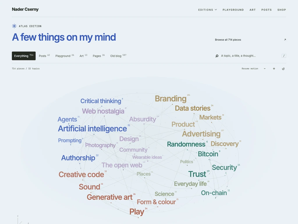 The atlas edition of the nader.io front page