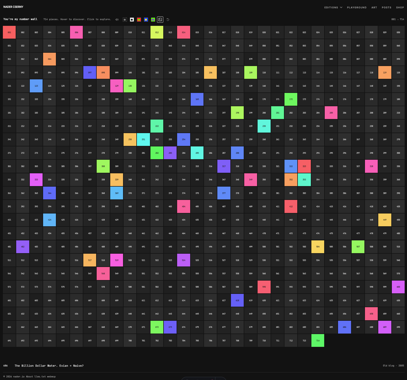 The number wall edition of the nader.io front page