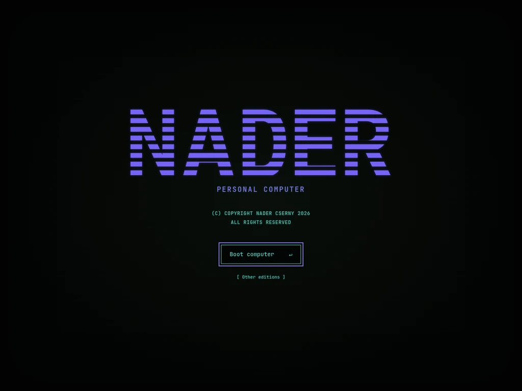 The personal computer edition of the nader.io front page