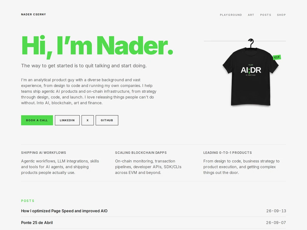 The spring edition of the nader.io front page