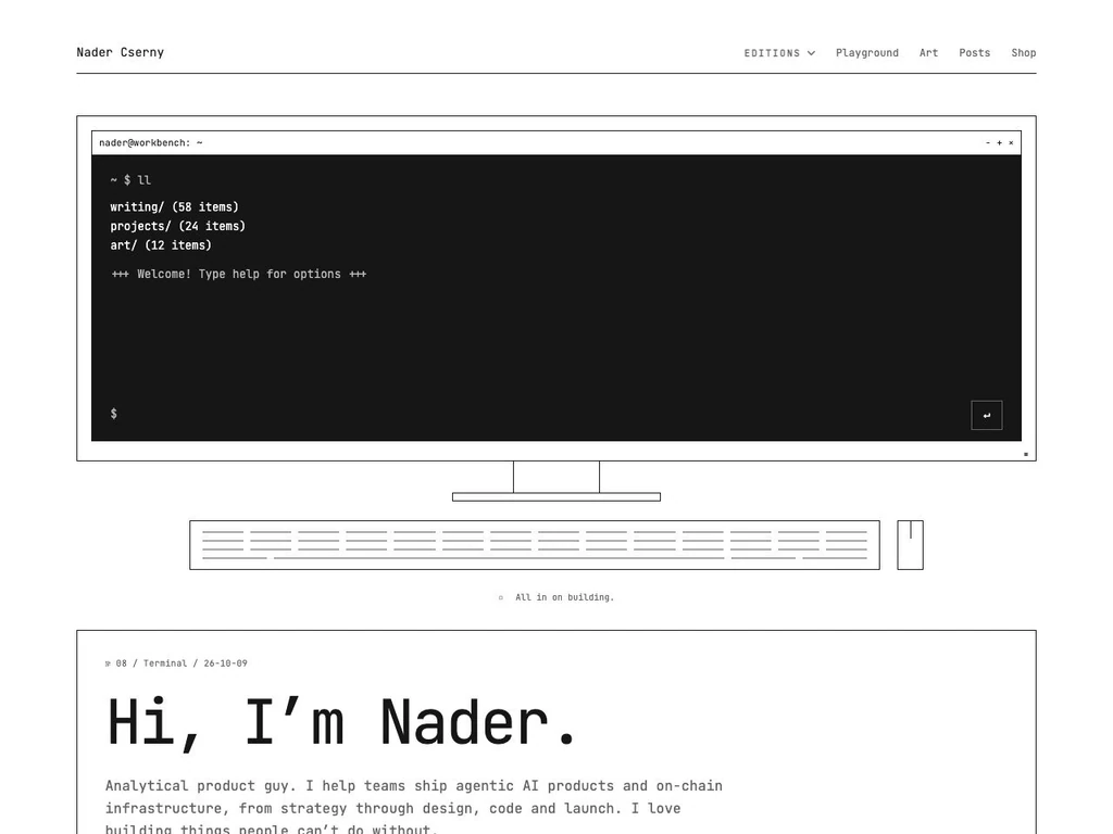 The terminal edition of the nader.io front page