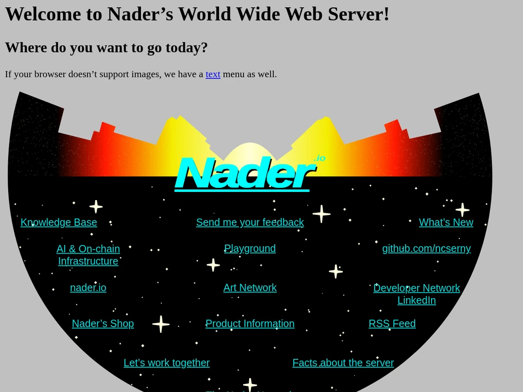The where do you want to go today edition of the nader.io front page