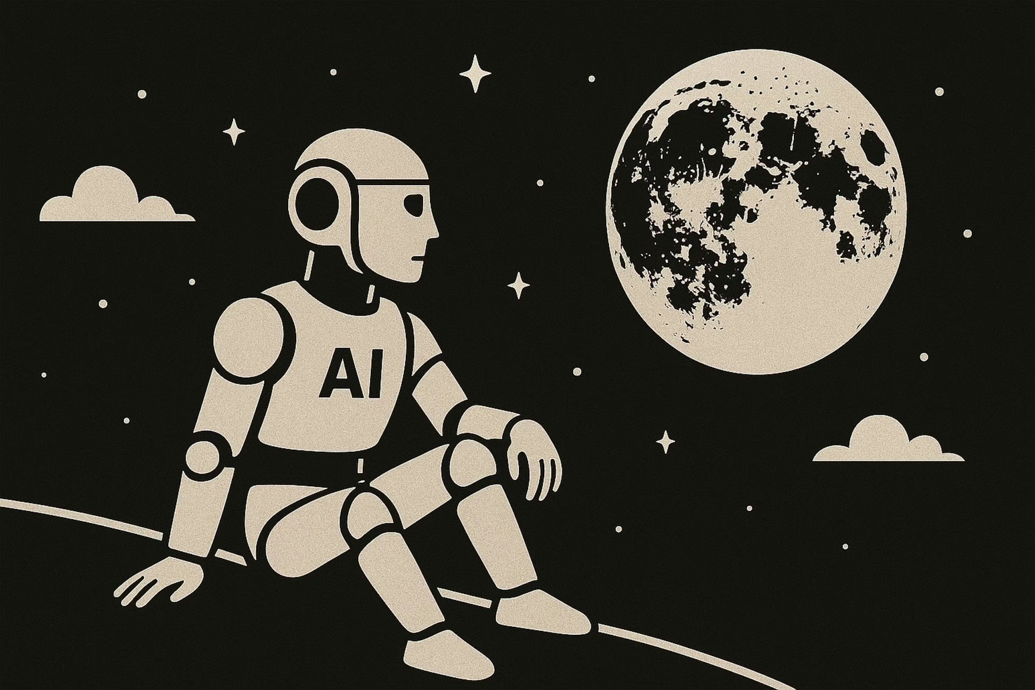 AI robot staring at the moon