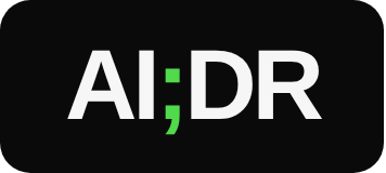 AI;DR chip, white on black with a green semicolon