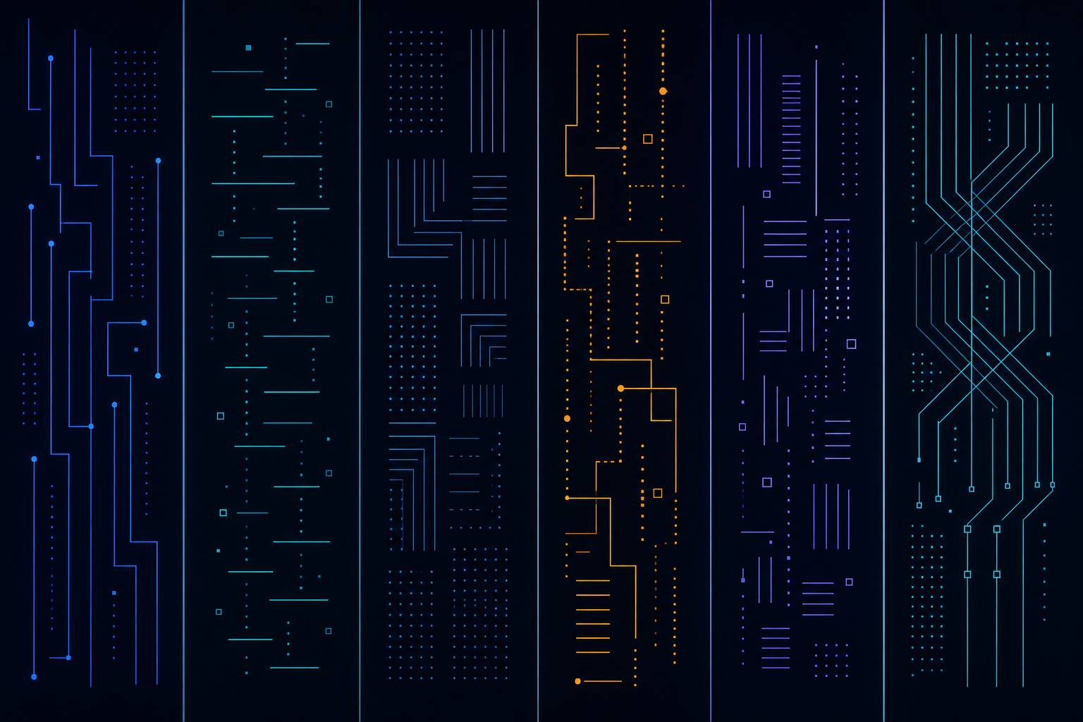 Distinct straight-line signal signatures, one per column — a visual fingerprint for each model
