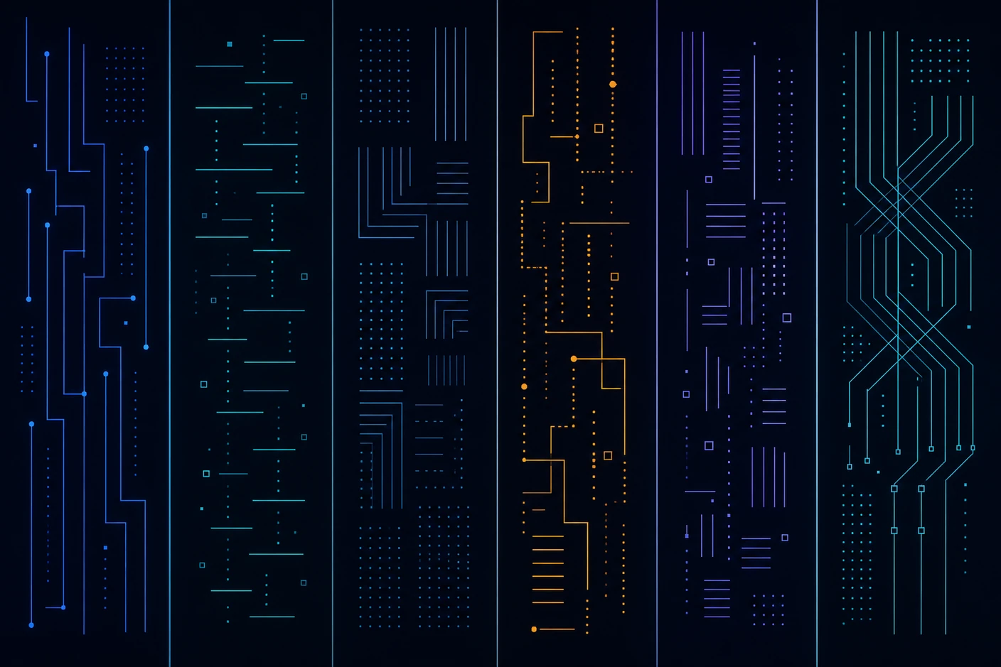 Distinct straight-line signal signatures, one per column — a visual fingerprint for each model