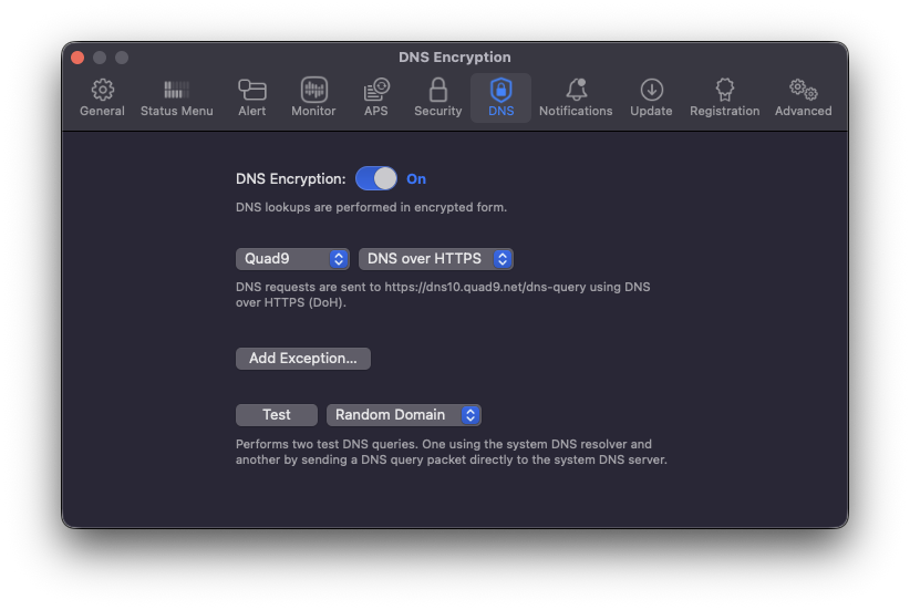 The Little Snitch Quad9 preset, showing that it sends requests to the unfiltered dns10.quad9.net server