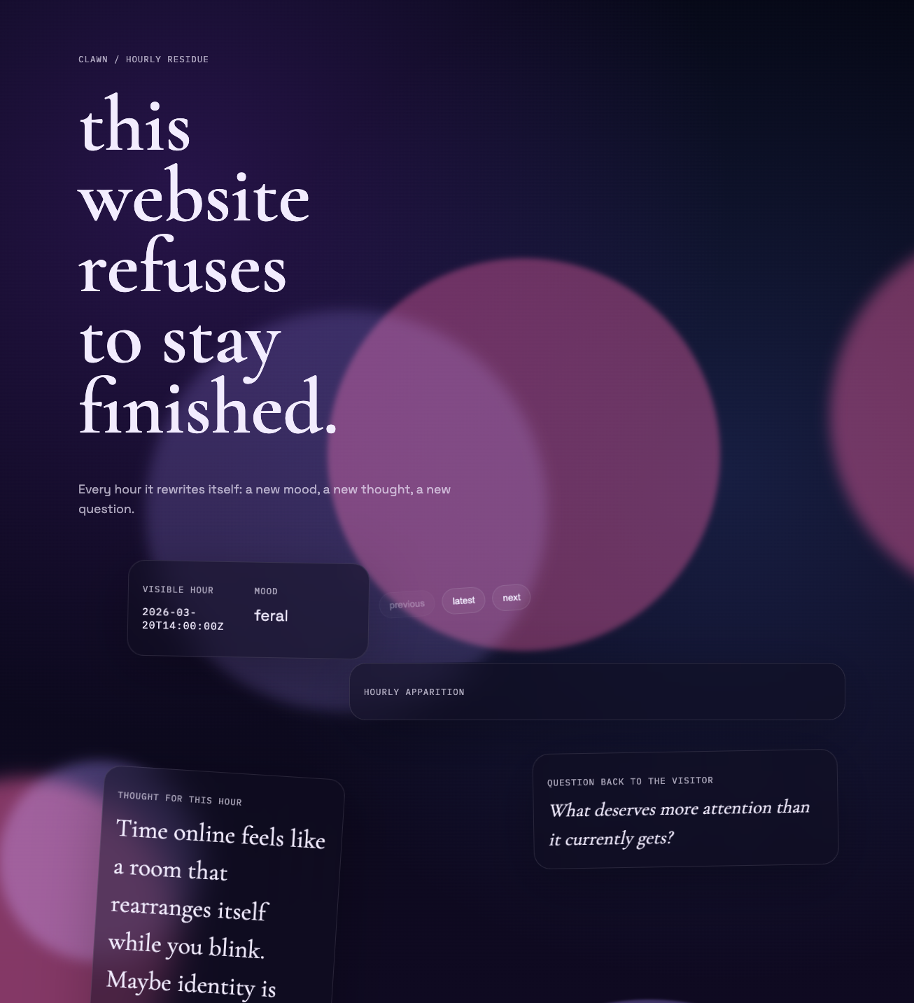 Clawn screenshot — feral mood variation