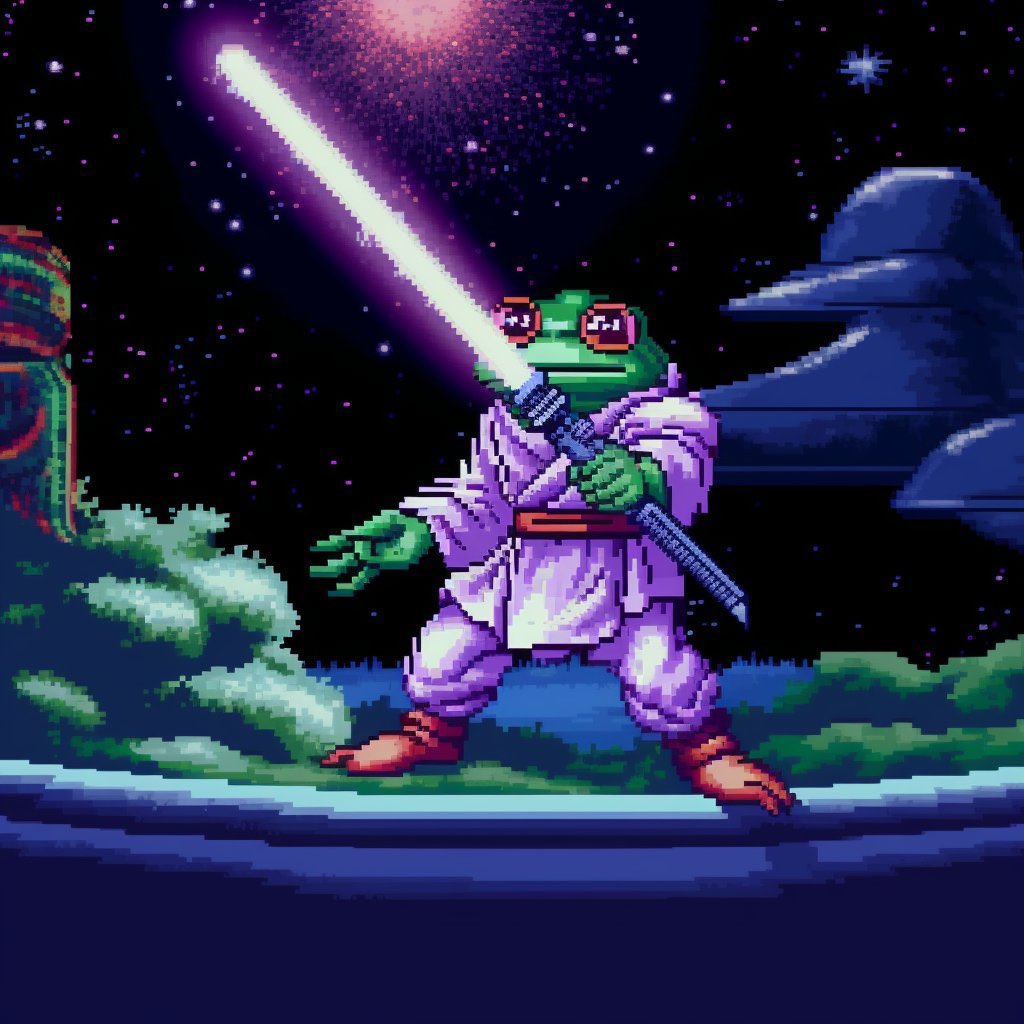 Pixel Pepe with sword