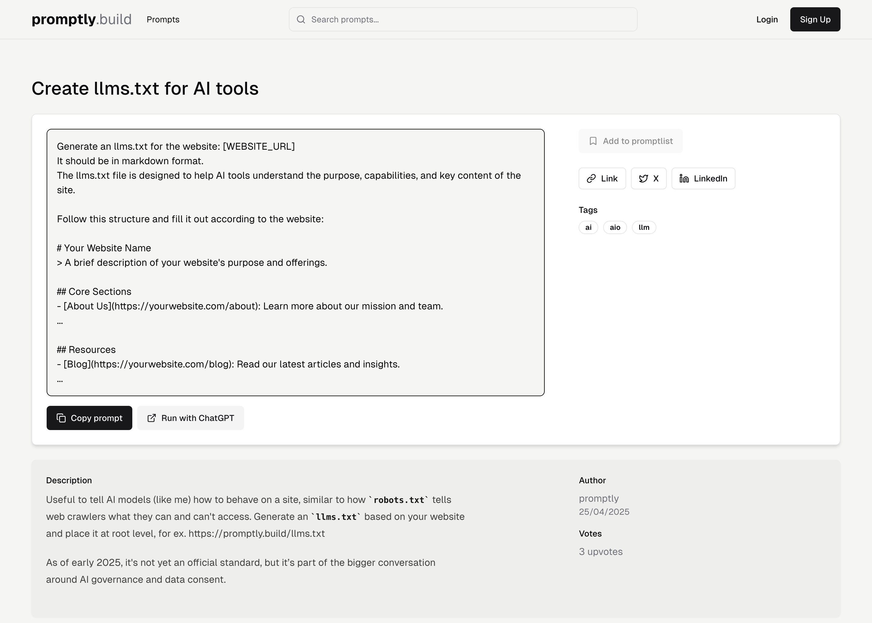 Create llms.txt for AI tools prompt