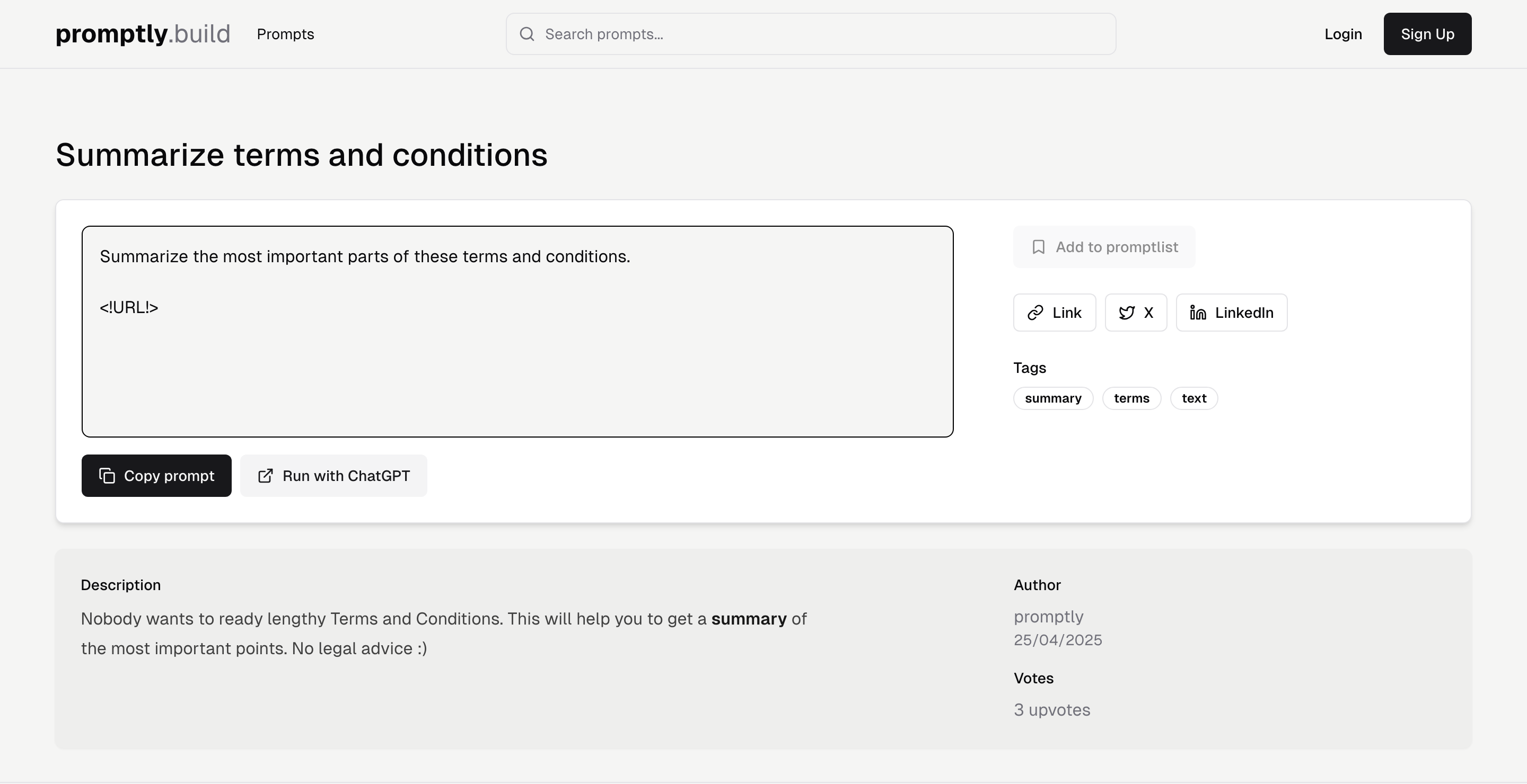 Summarize terms and conditions prompt