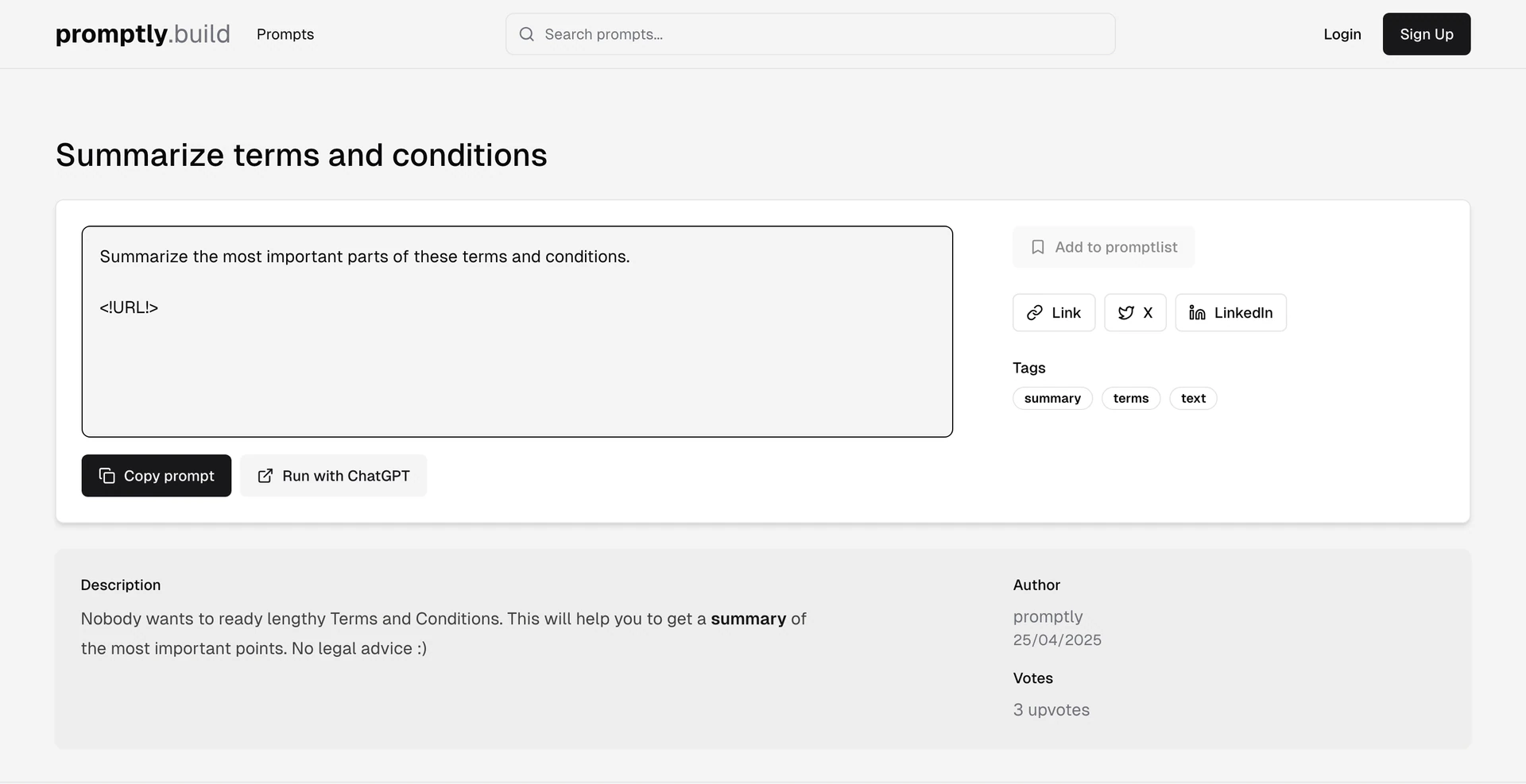 Summarize terms and conditions prompt